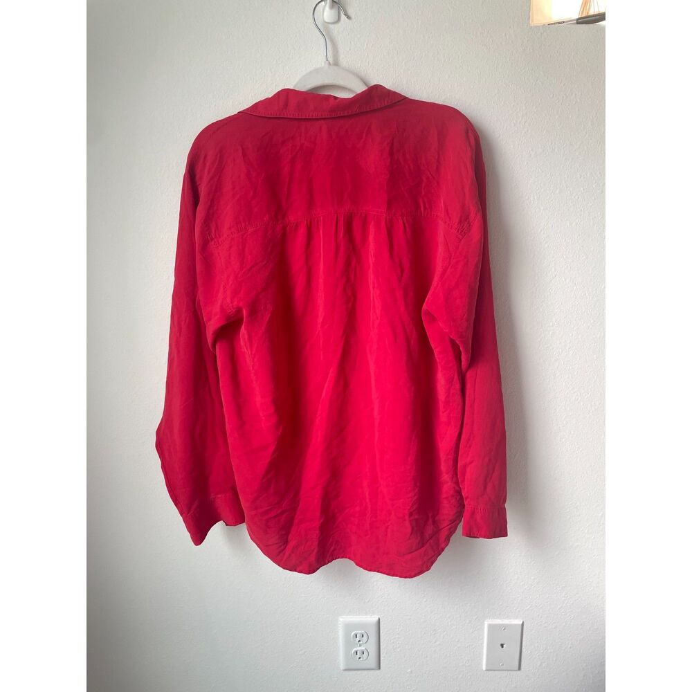 VINTAGE 100% SILK Red Button Down Shirt M - Erika & Company Office Siren Top